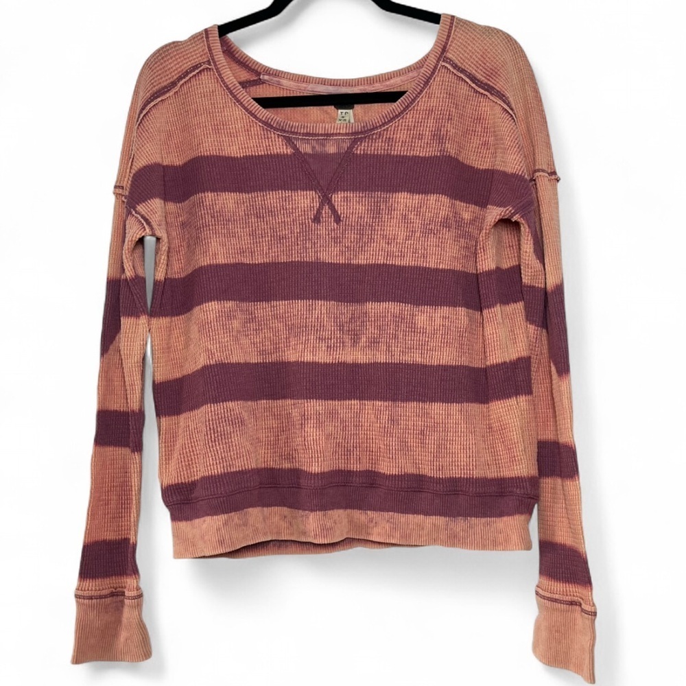 Free People We The Free Thermal Waffle Long Sleeve Striped Shirt Size XS Granola